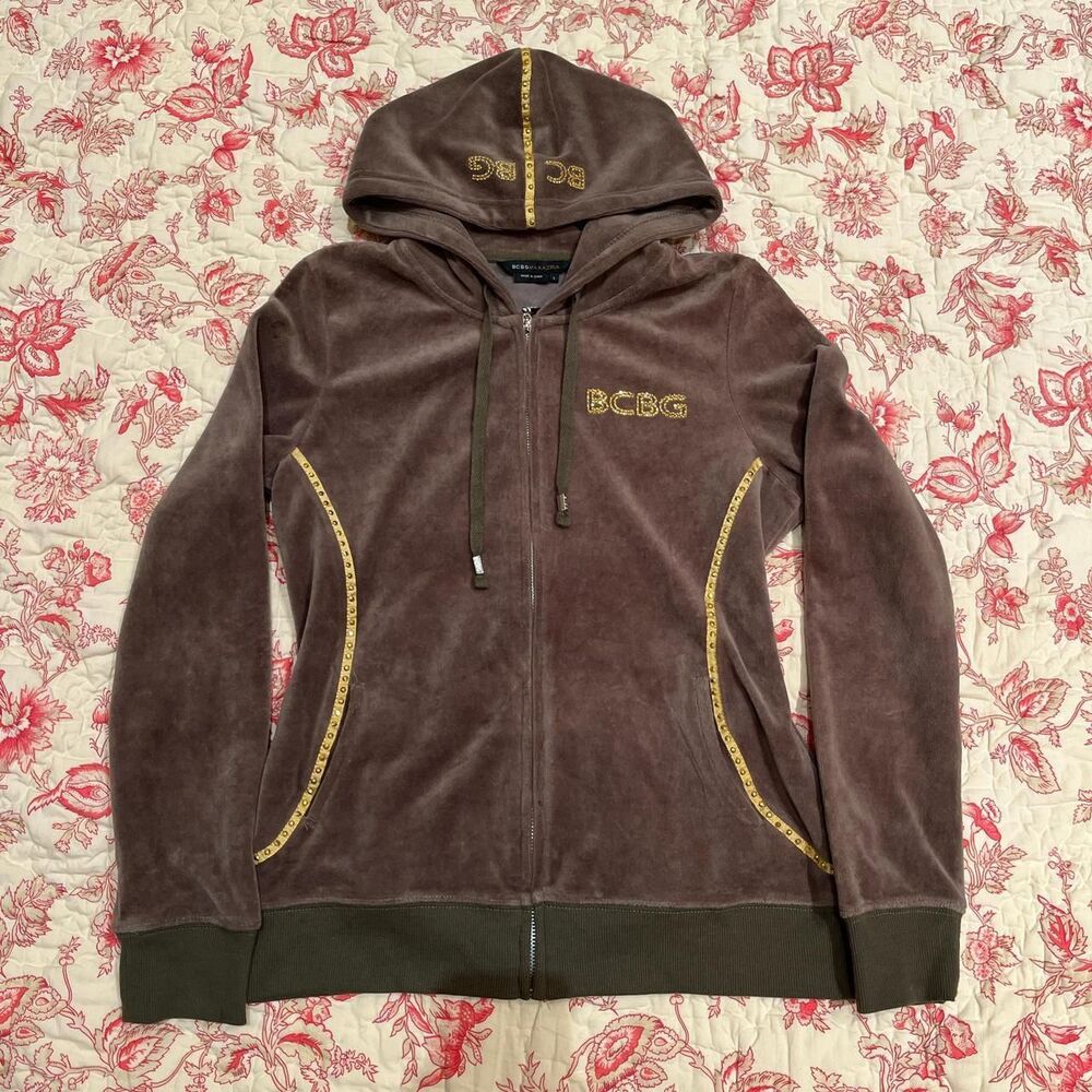Y2K BCBG Rhinestone Brown Velour Full Zip Roxy Bebe Pink Juicy Couture Hoodie!
